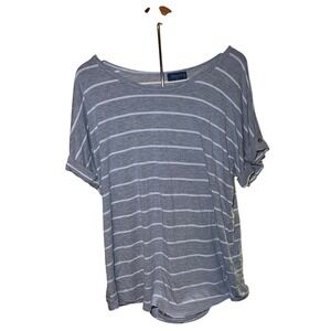 Scarlett Plus Striped Women's 1X Short Sleeve Top Summer Grey White Roll Tab